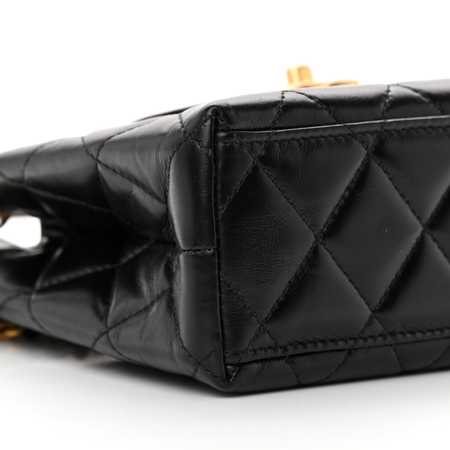 Shiny Aged Calfskin Quilted Nano Kelly Shopper Black
