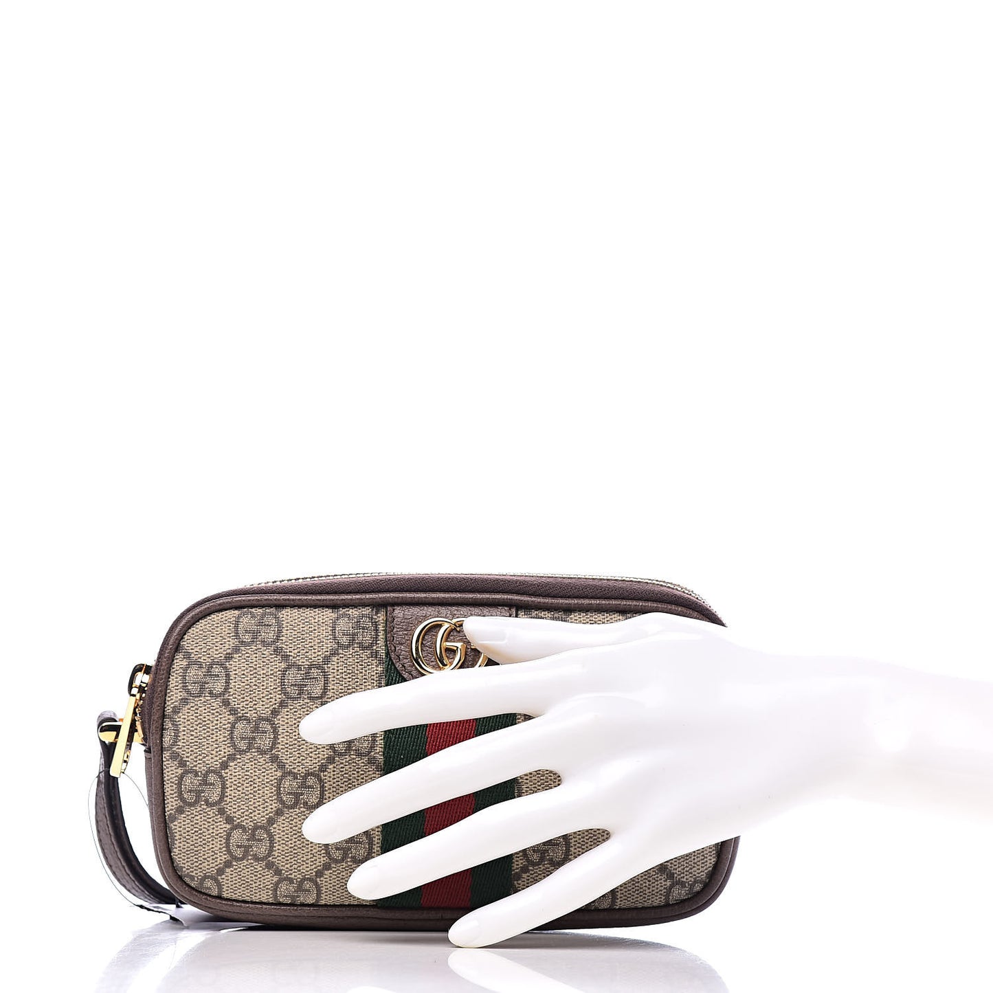 GG Supreme Monogram Web Ophidia Wristlet Beige New Acero