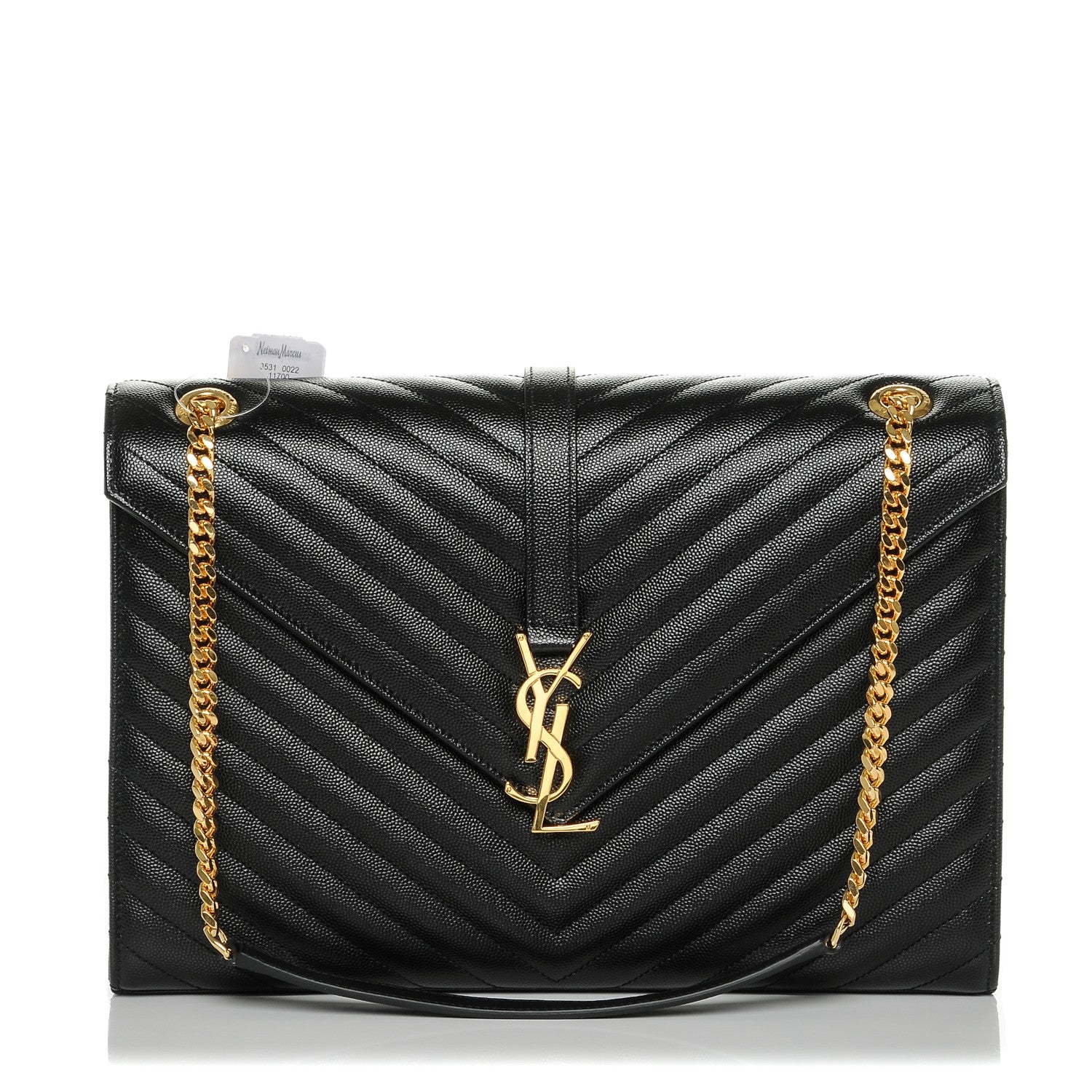 Saint Laurent Grain De Poudre Matelasse Chevron Large Monogram Satchel Black 1 of 6