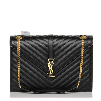 Saint Laurent Grain De Poudre Matelasse Chevron Large Monogram Satchel Black 1 of 6