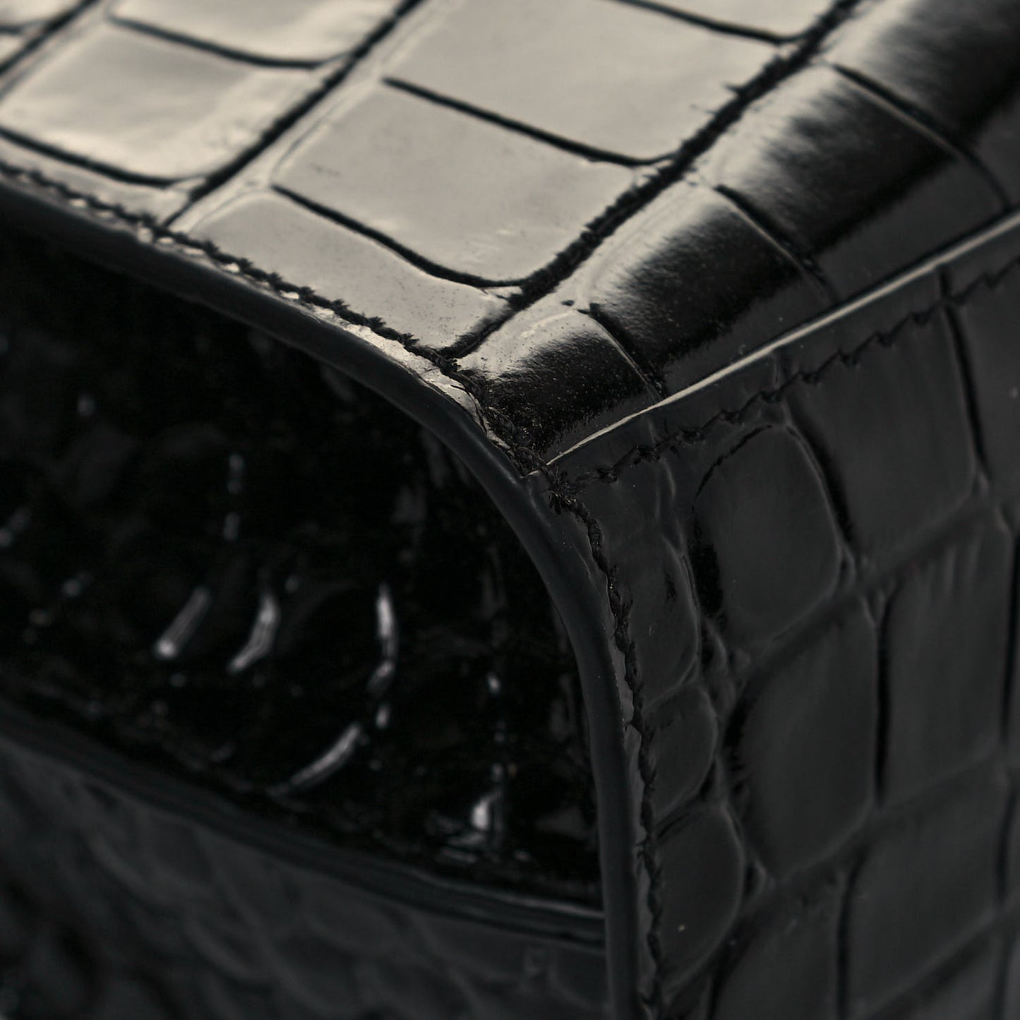 Shiny Supple Calfskin Crocodile Embossed Neo Classic Gold Hardware Super Nano City Crossbody Black