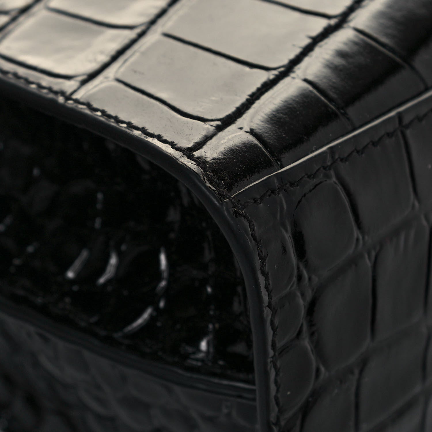 Balenciaga Shiny Supple Calfskin Crocodile Embossed Neo Classic Gold Hardware Super Nano City Crossbody Black 9 of 10