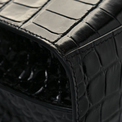 Balenciaga Shiny Supple Calfskin Crocodile Embossed Neo Classic Gold Hardware Super Nano City Crossbody Black 9 of 10