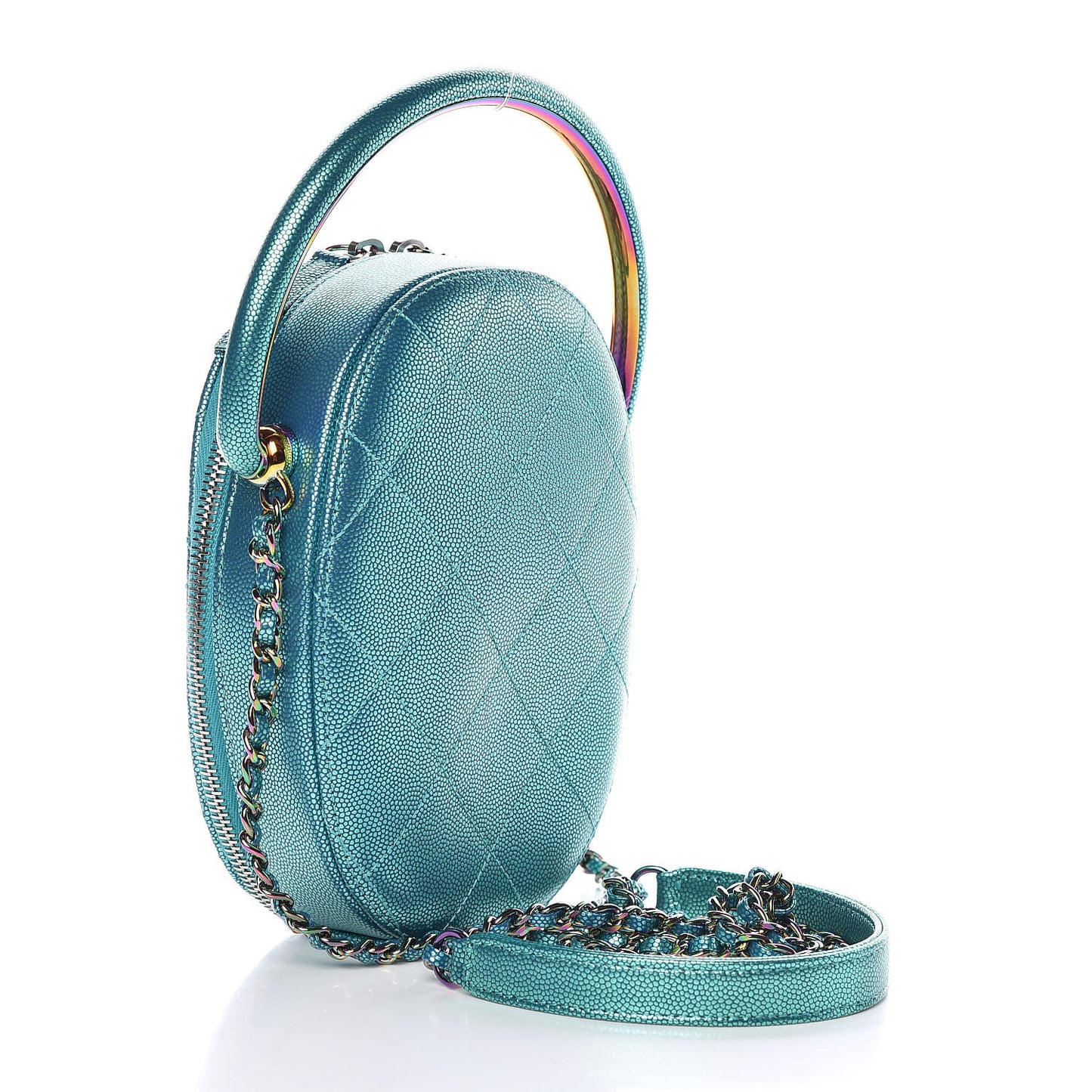 Metallic Caviar Quilted Camera Case Blue