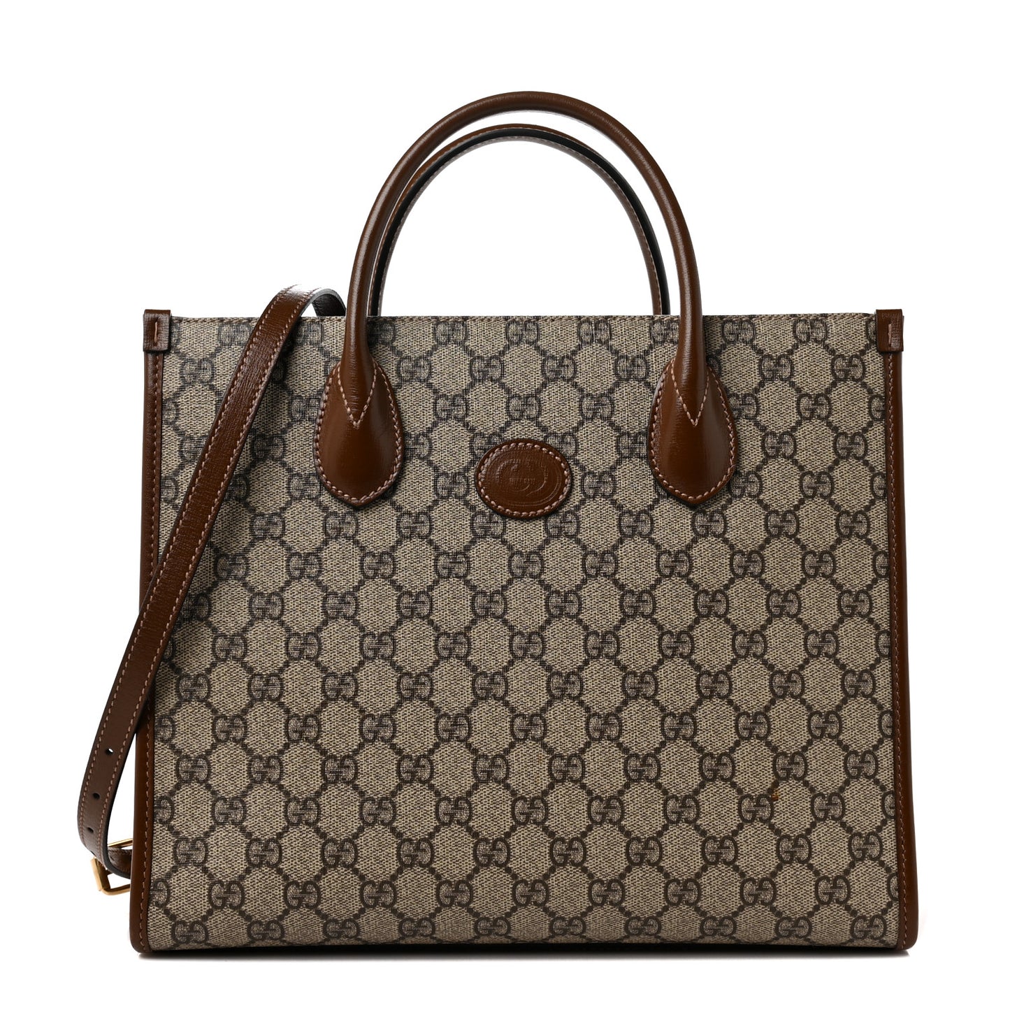 GG Supreme Monogram Azalea Calfskin Small Retro Interlocking G Tote Bag Beige Ebony Brown Sugar