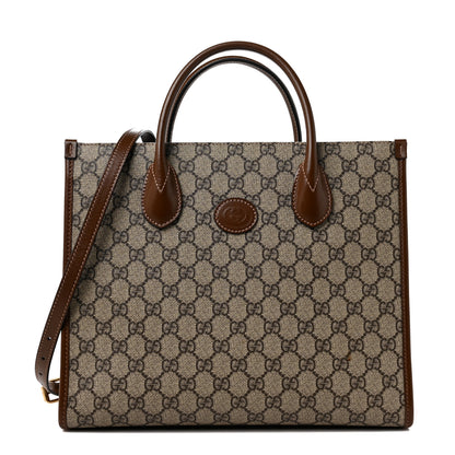 Gucci GG Supreme Monogram Azalea Calfskin Small Retro Interlocking G Tote Bag Beige Ebony Brown Sugar 1 of 10