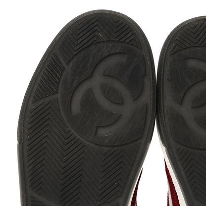 Chanel Suede Kidskin Womens CC Sneakers 39.5 Burgundy White 6 of 8