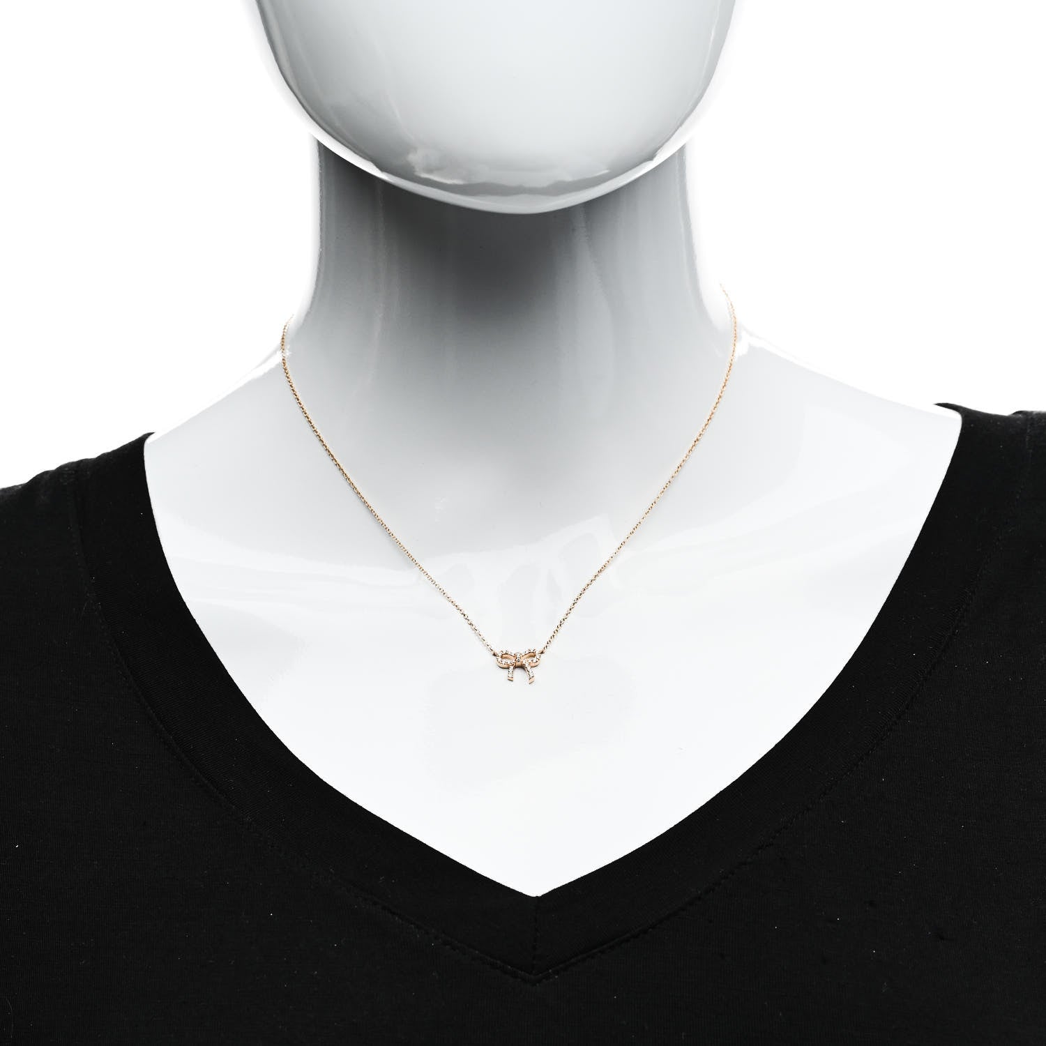 Tiffany 18K Rose Gold Diamond Mini Bow Pendant Necklace 2 of 4
