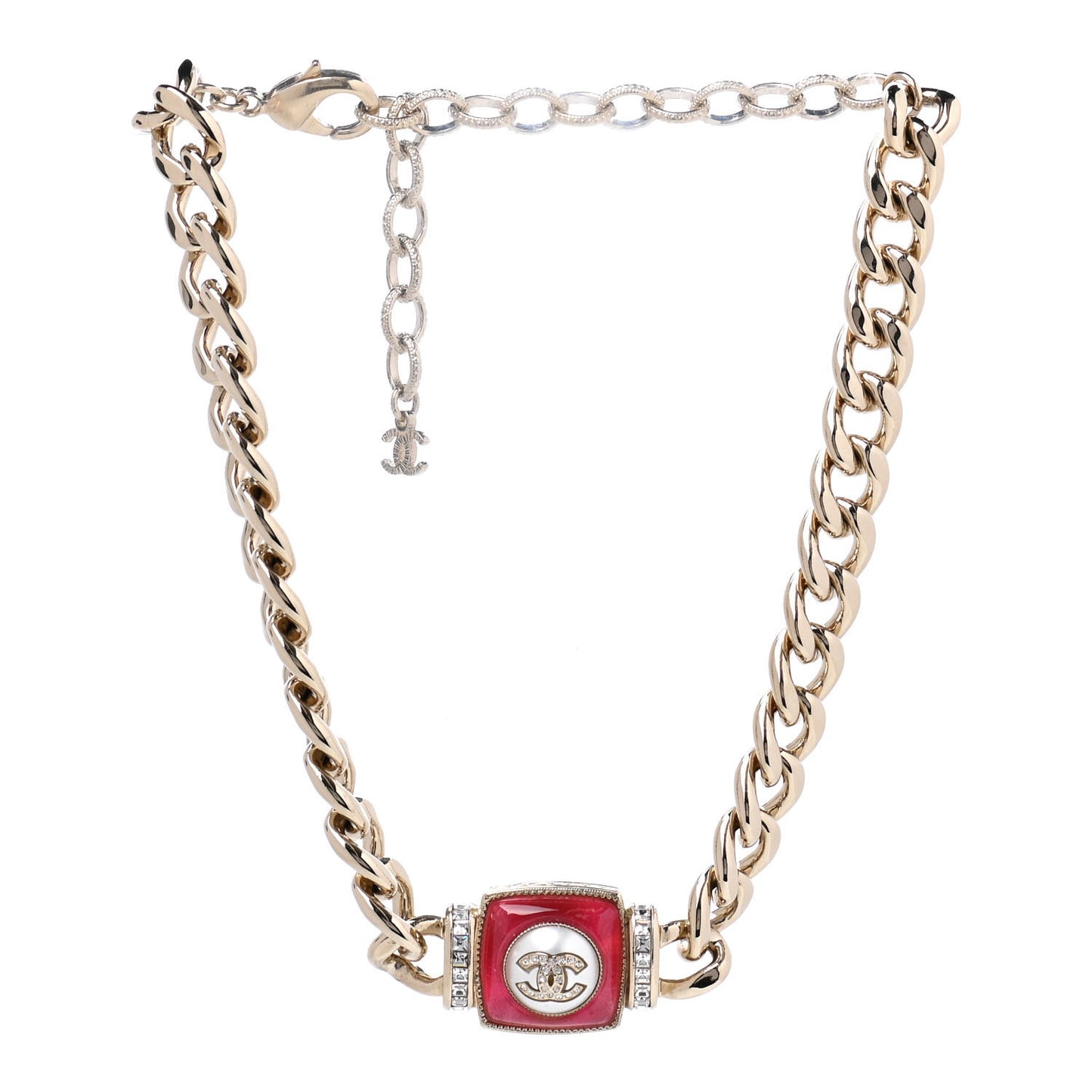 Metal Glass Pearl Strass CC Pendant Necklace Pink Gold