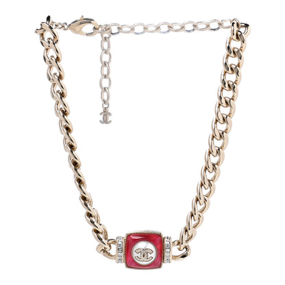 Chanel Metal Glass Pearl Strass CC Pendant Necklace Pink Gold 3 of 7