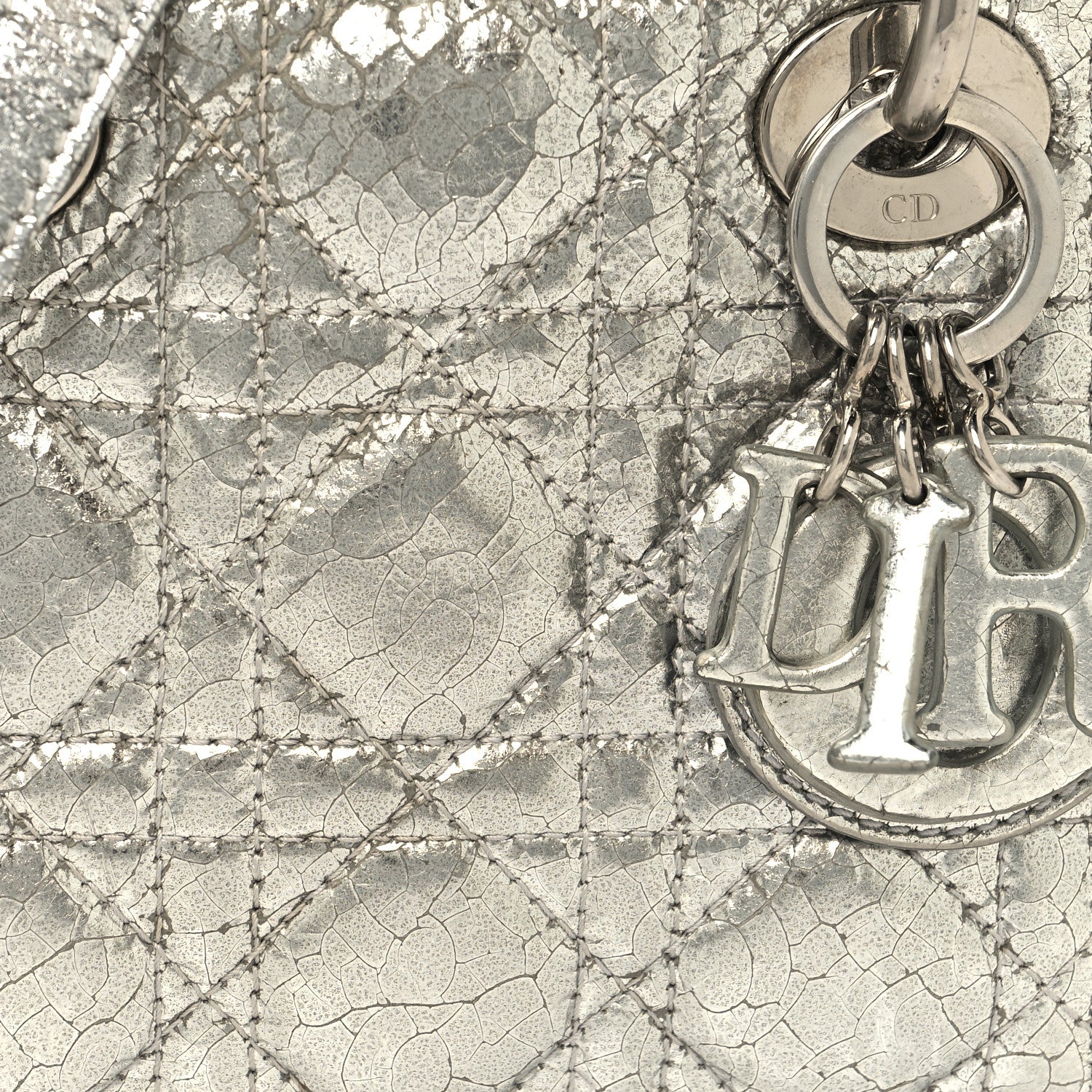 Christian Dior Metallic Crinkled Calfskin Cannage Micro Lady Dior Silver 7 of 12