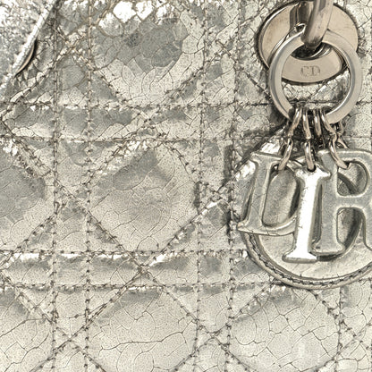 Christian Dior Metallic Crinkled Calfskin Cannage Micro Lady Dior Silver 7 of 12