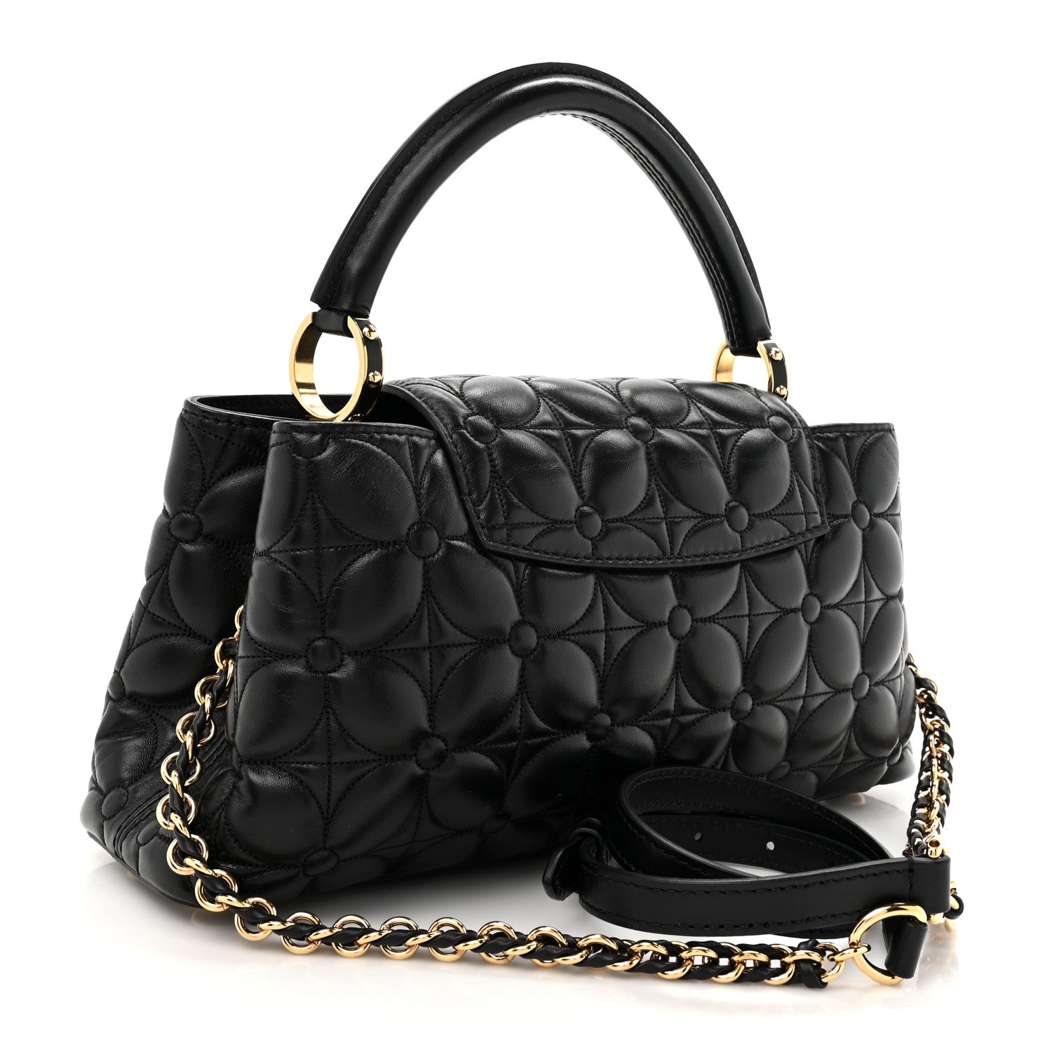 Louis Vuitton Lambskin Quilted Flower Capucines East West MM Black 2 of 8