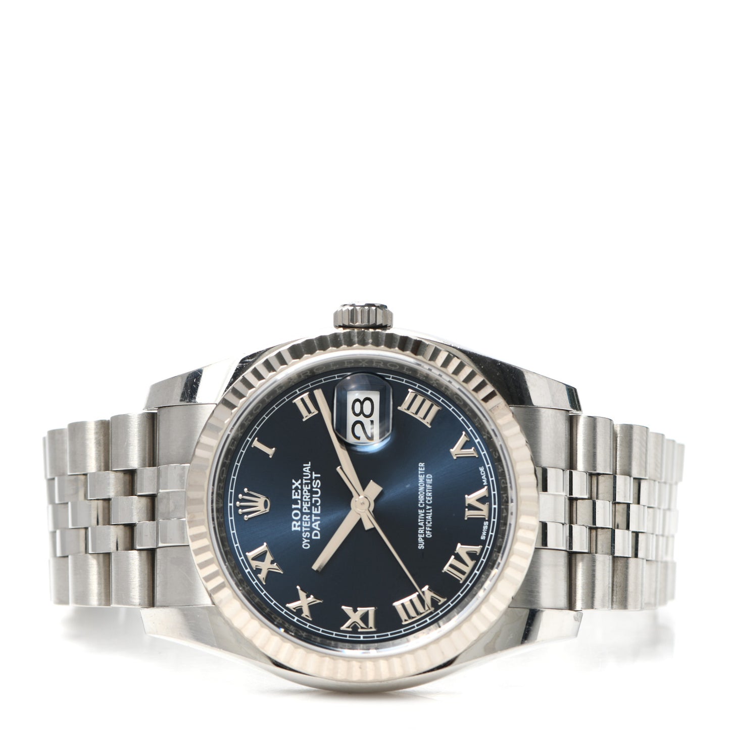 Stainless Steel 18K White Gold 36mm Oyster Perpetual Datejust Watch Blue Roman 116234
