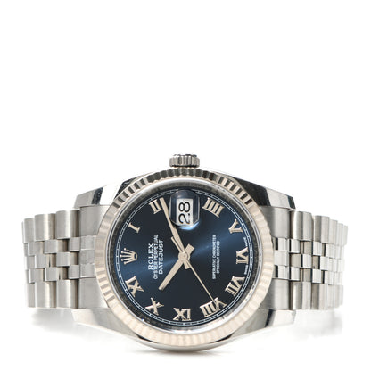 Rolex Stainless Steel 18K White Gold 36mm Oyster Perpetual Datejust Watch Blue Roman 116234 2 of 4