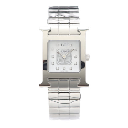 Hermes Stainless Steel Diamond Mother of Pearl 21mm Heure H Hour Quartz Watch 1 of 6