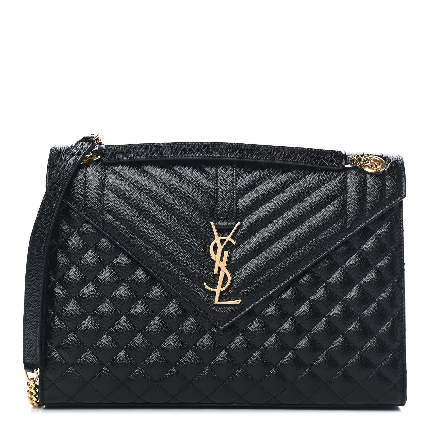 Saint Laurent Grain De Poudre Textured Mixed Matelasse Large Triquilt Monogram Satchel Black 1 of 8