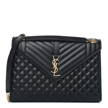 Saint Laurent Grain De Poudre Textured Mixed Matelasse Large Triquilt Monogram Satchel Black 1 of 8