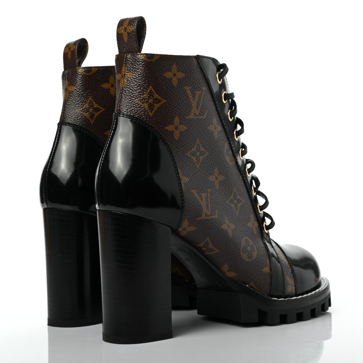 Patent Calfskin Monogram Star Trail Ankle Boots 40 Black