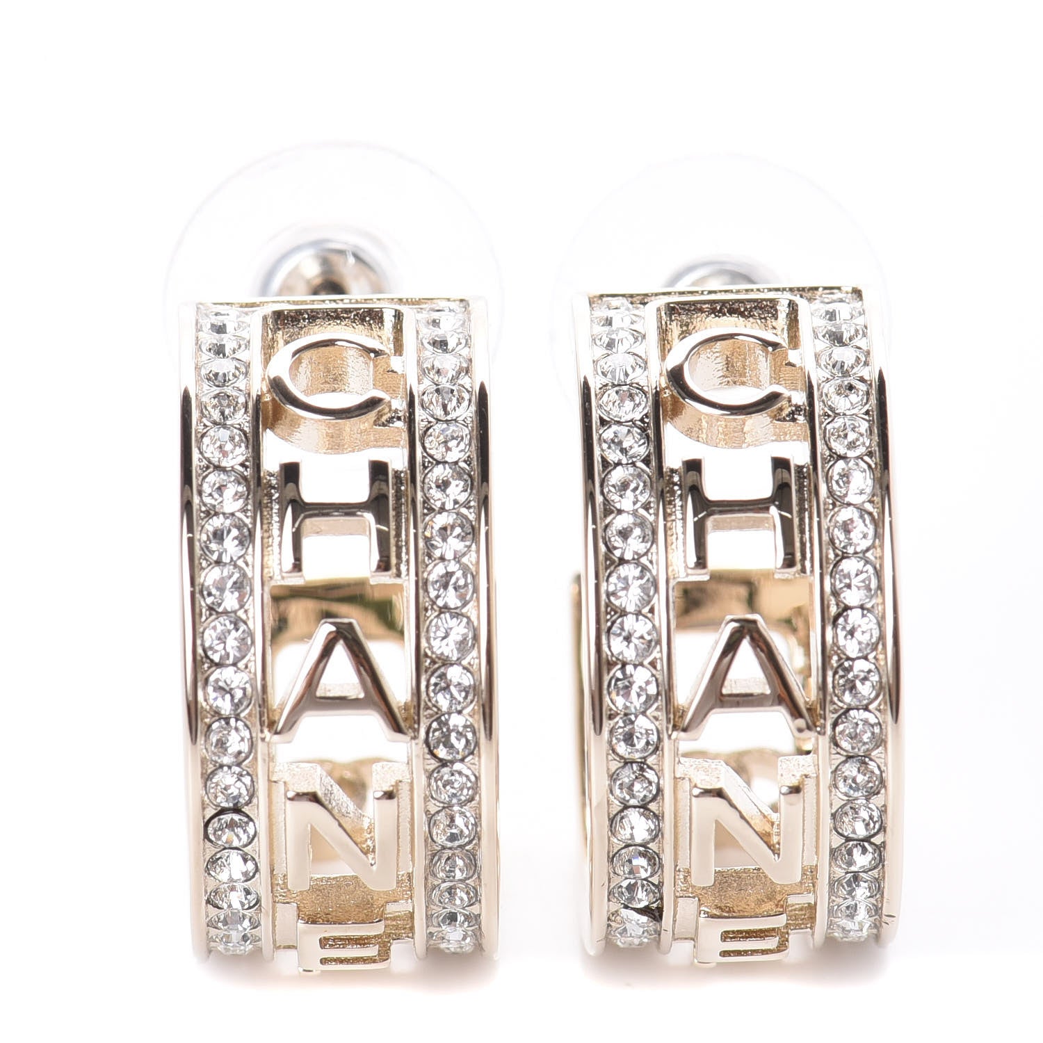 Chanel Metal Crystal Bow-tiful CC Hoop Earrings Gold 1 of 5