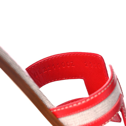 Hermes Canvas Calfskin Oran Sandals 37 Prunoir Rouge A Levre 8 of 9