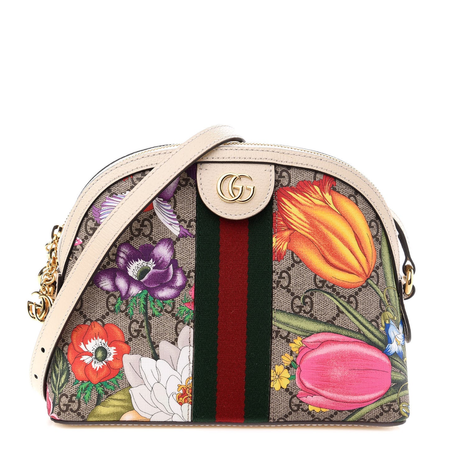 GG Supreme Monogram Flora Web GG Small Ophidia Dome Shoulder Bag White