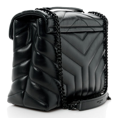 Saint Laurent Calfskin Y Quilted Monogram Monochrome Small Loulou Chain Satchel Black 3 of 14
