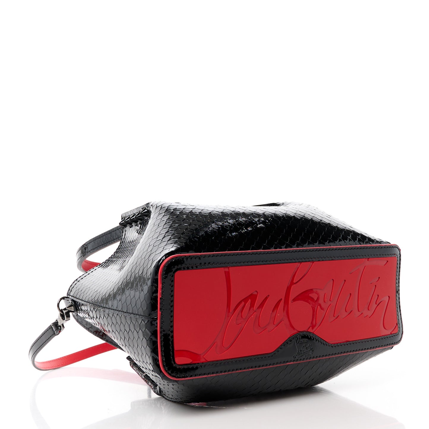 Patent Snakeskin Embossed Spiked Mini Cabarock Shopper Tote Black