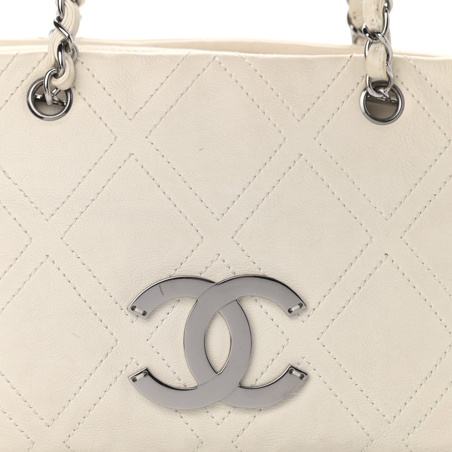 Calfskin Small Diamond Stitch Tote White