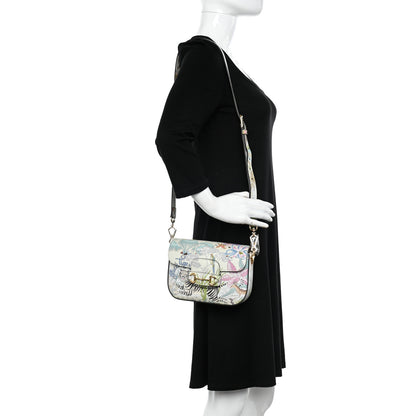 Gucci New Shangai Calfskin Tiger Savanah Web Mini Horsebit 1955 Shoulder Bag Chalky White Multicolor 2 of 10