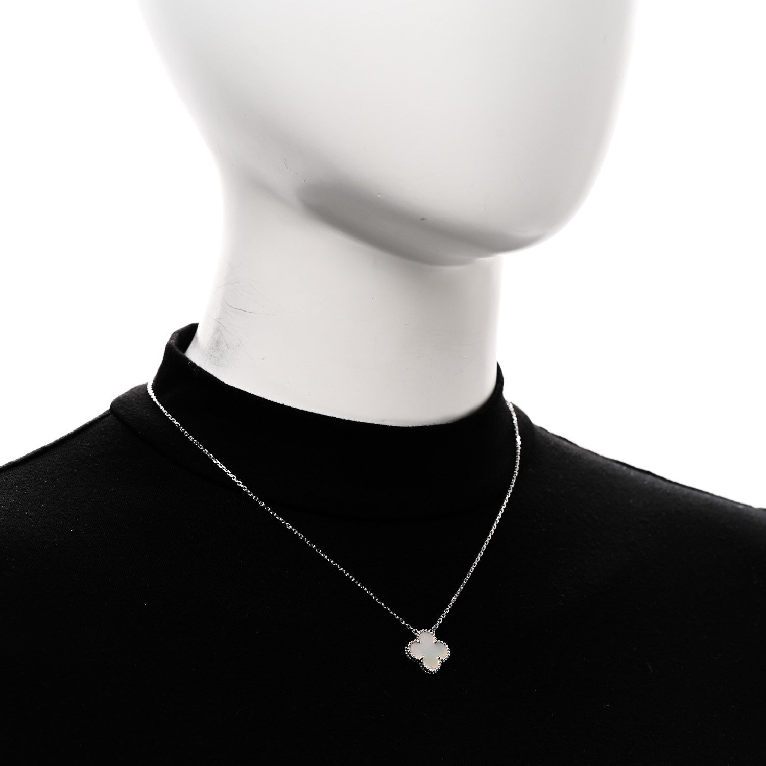 Van Cleef & Arpels 18K White Gold Mother Of Pearl Vintage Alhambra Pendant Necklace 2 of 5