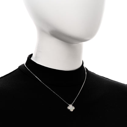 Van Cleef & Arpels 18K White Gold Mother Of Pearl Vintage Alhambra Pendant Necklace 2 of 5