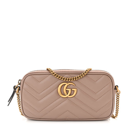 Gucci Calfskin Matelasse Mini GG Marmont Chain Crossbody Bag Porcelain Rose 1 of 10