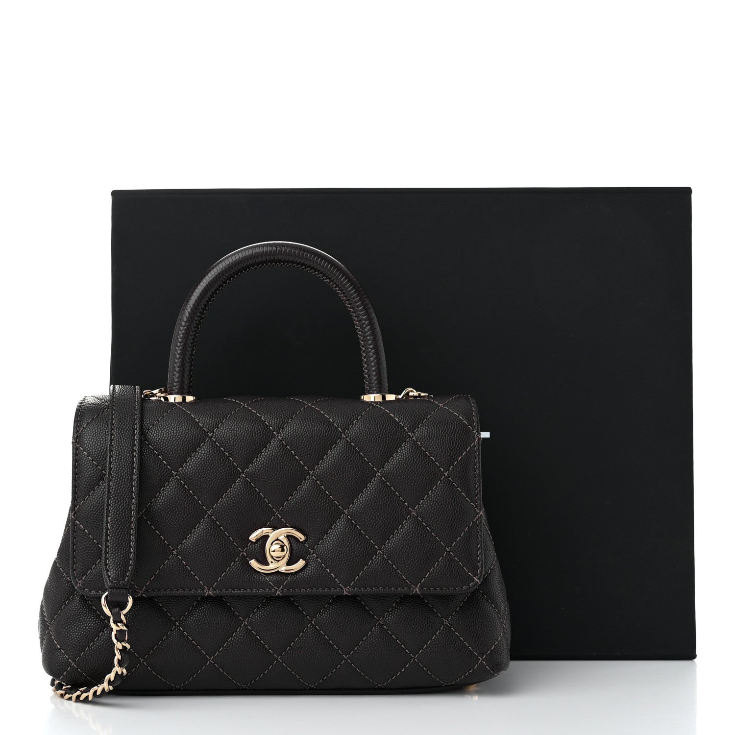Chanel Caviar Quilted Lizard Embossed Mini Coco Handle Flap Dark Brown 11 of 11