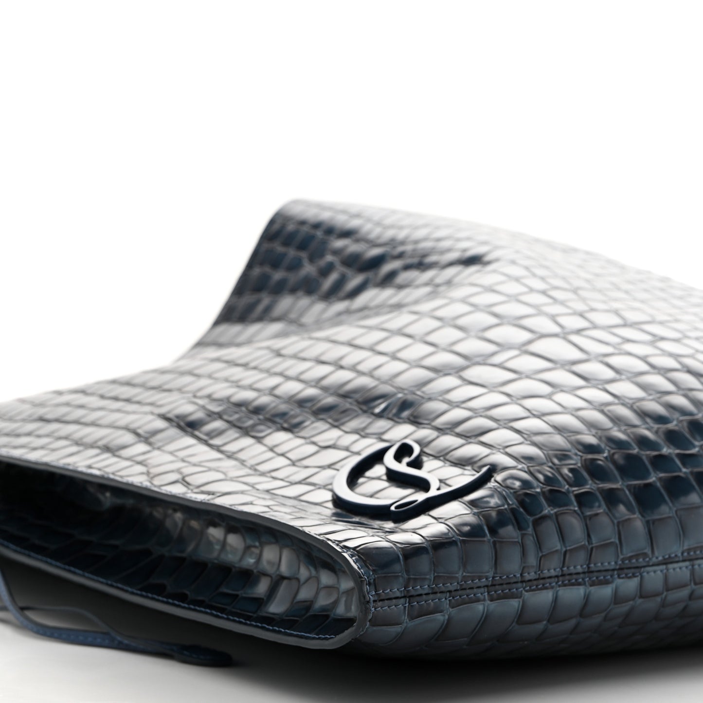 Patent Calfskin Crocodile Embossed Le 54 Tote Blue