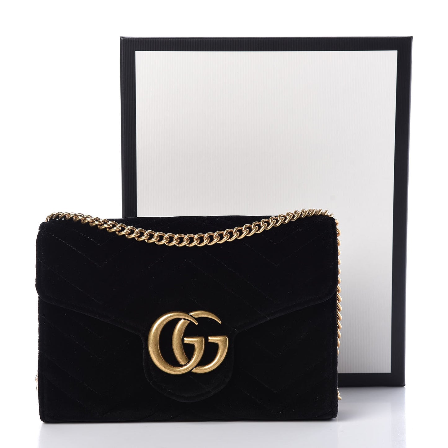 Velvet Matelasse GG Marmont Chain Wallet Black