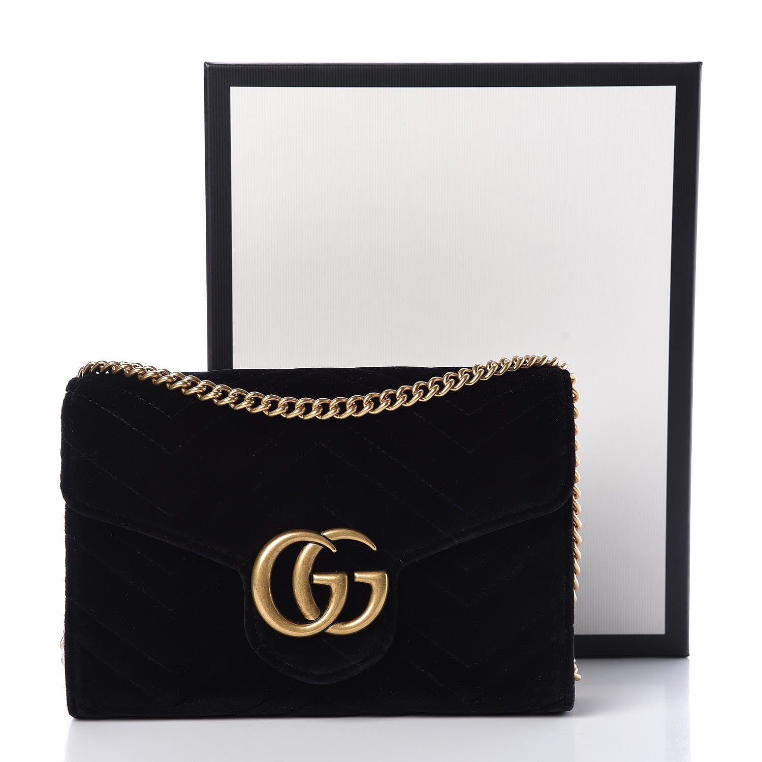 Gucci Velvet Matelasse GG Marmont Chain Wallet Black 10 of 10