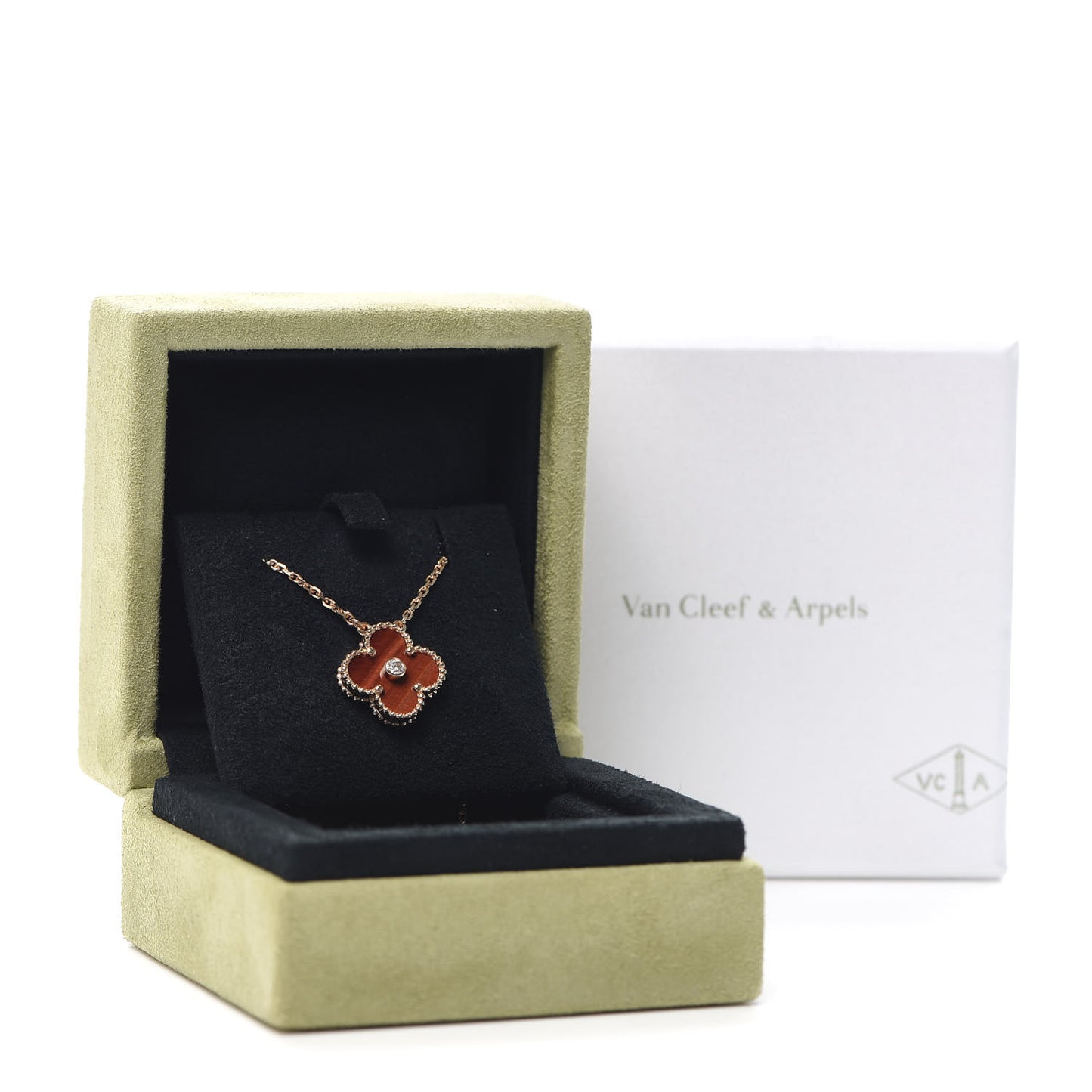 18K Rose Gold Diamond Bulls Eye Vintage Alhambra Pendant Necklace