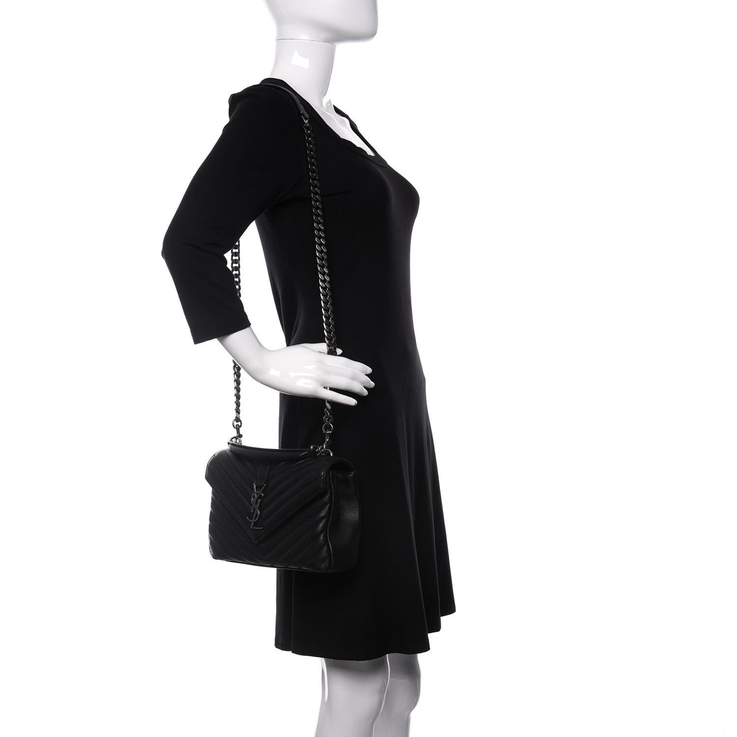 Sheepskin Matelasse Chevron Monogram Medium College Bag Black
