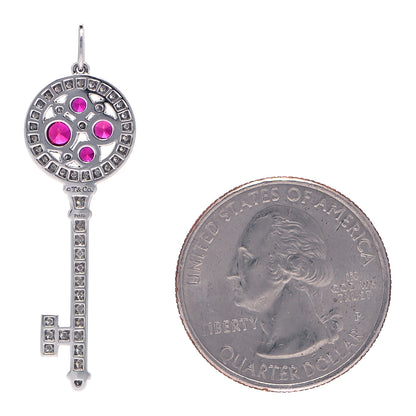 Tiffany Platinum Diamond Ruby Cobblestone Key Pendant 2 of 4