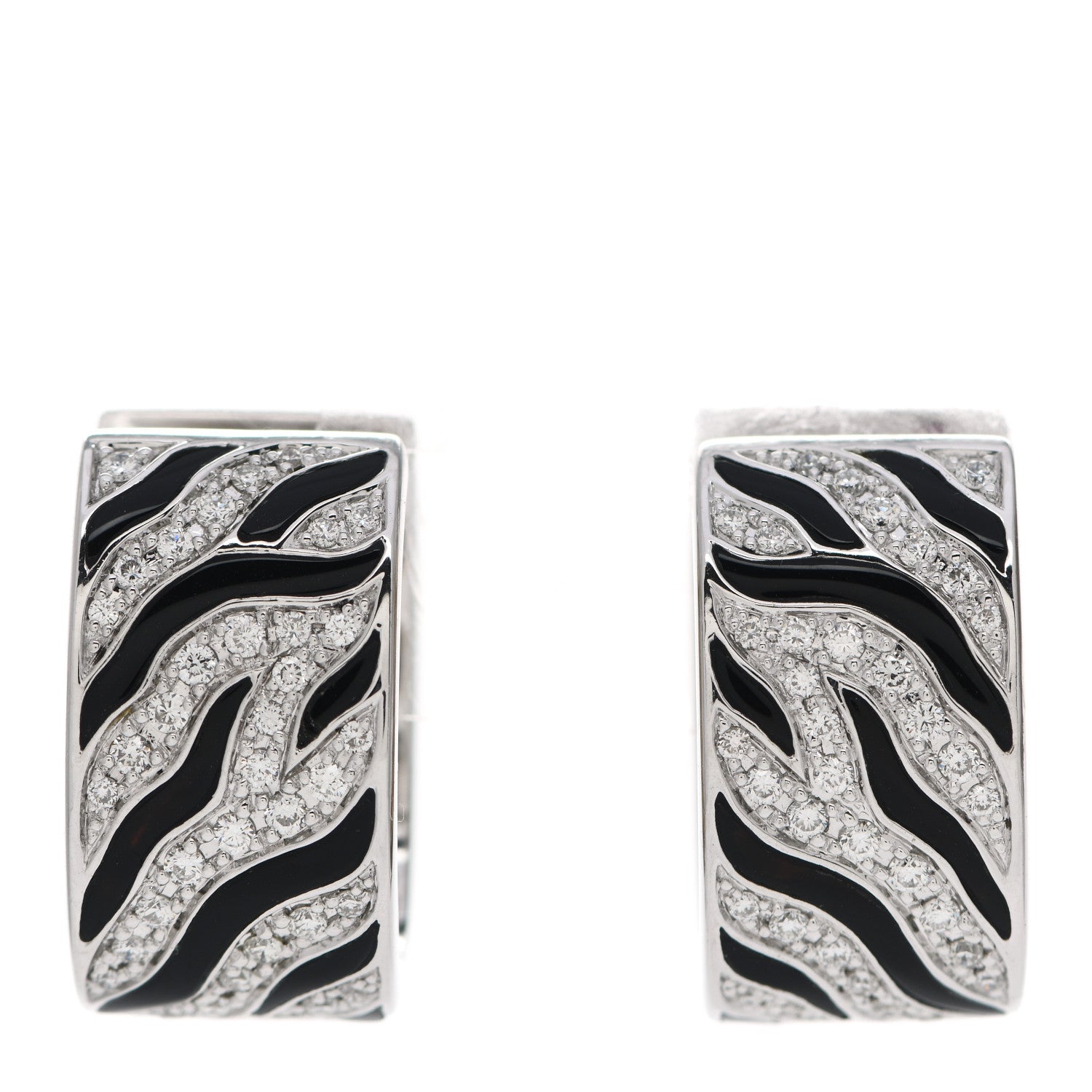 Roberto Coin 18K White Yellow Gold Diamond Enamel Animalier Zebra Hoop Earrings 1 of 4