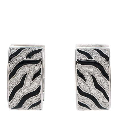 Roberto Coin 18K White Yellow Gold Diamond Enamel Animalier Zebra Hoop Earrings 1 of 4