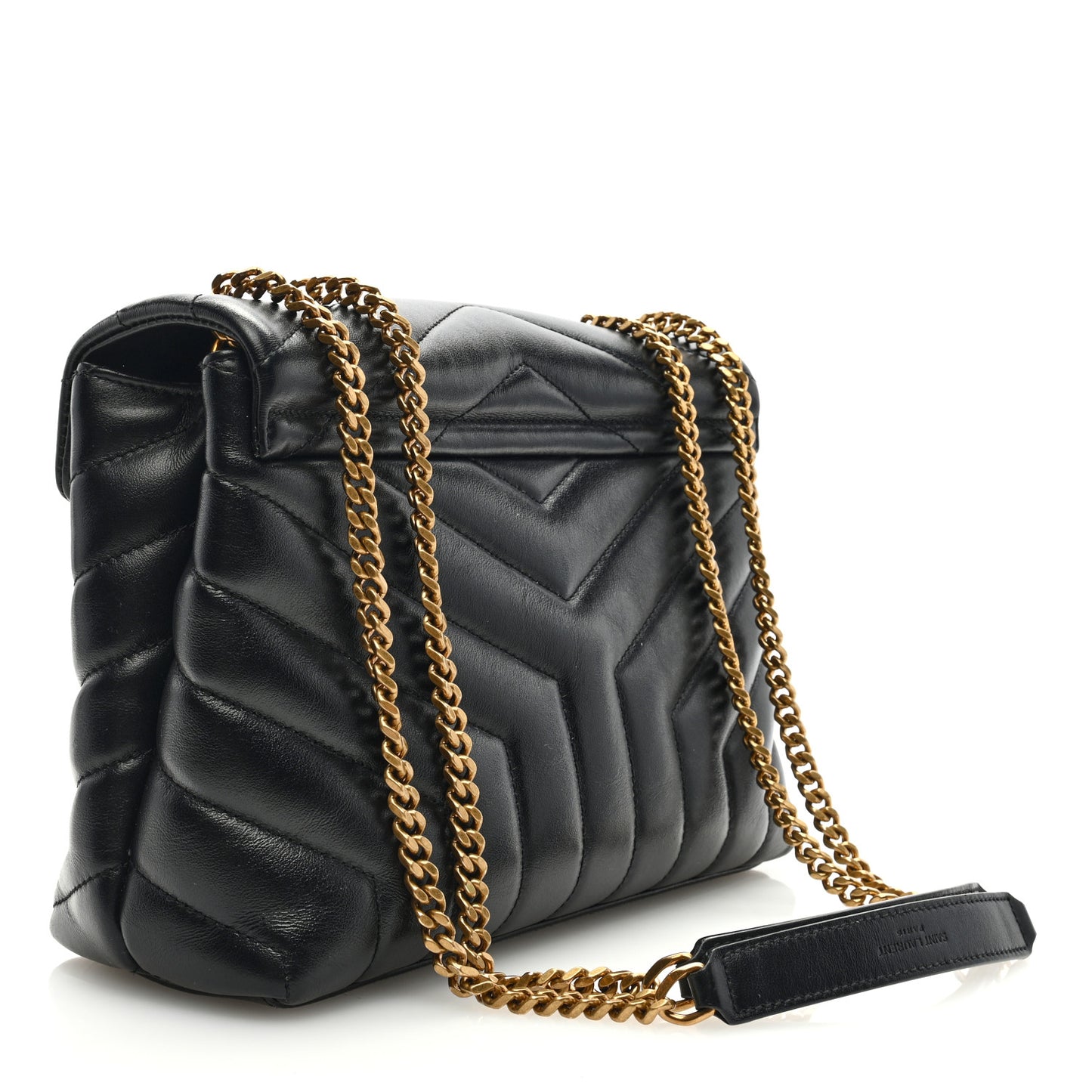 Calfskin Y Quilted Monogram Small Loulou Chain Satchel Black