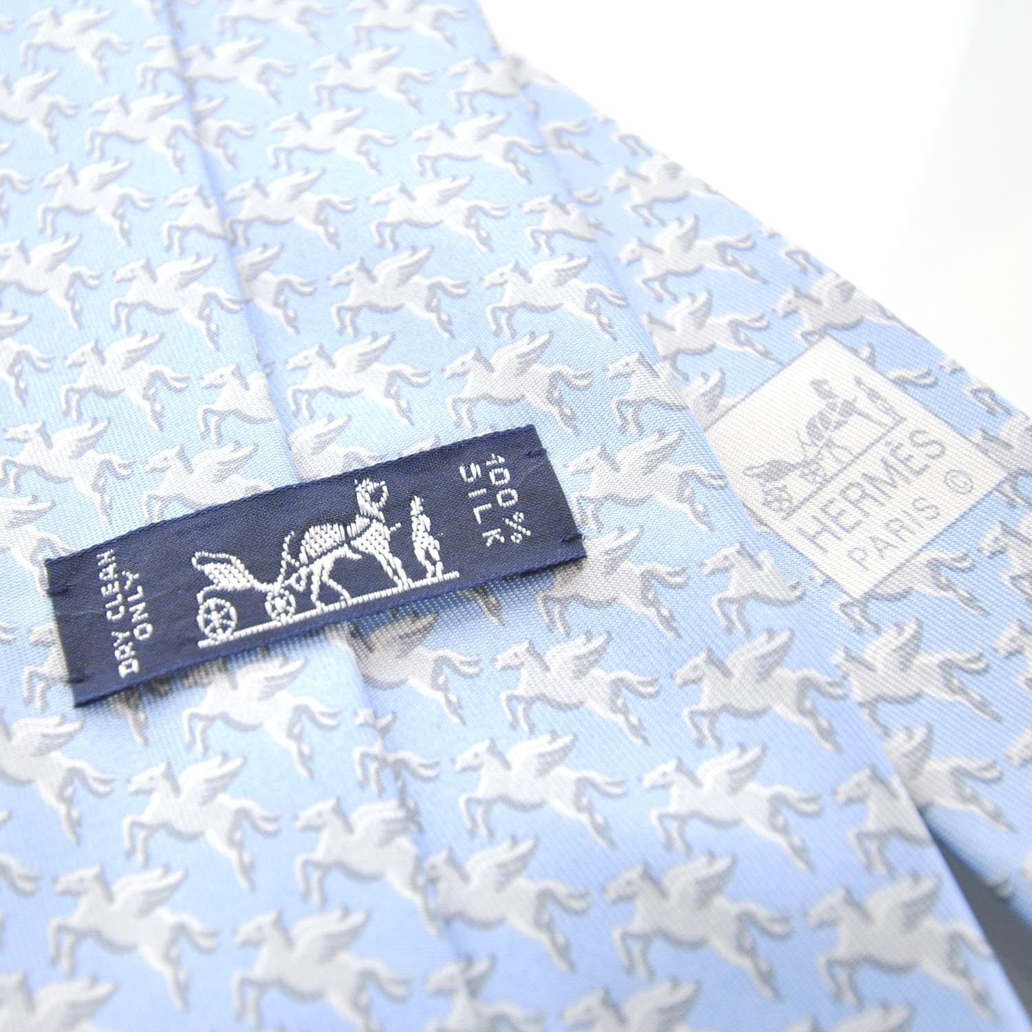 Hermes Mens Silk Pegasus Neck Tie Bleu 4 of 4