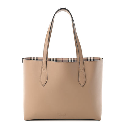 Burberry Grainy Calfskin Haymarket Check Small Reversible Tote Camel 1 of 15