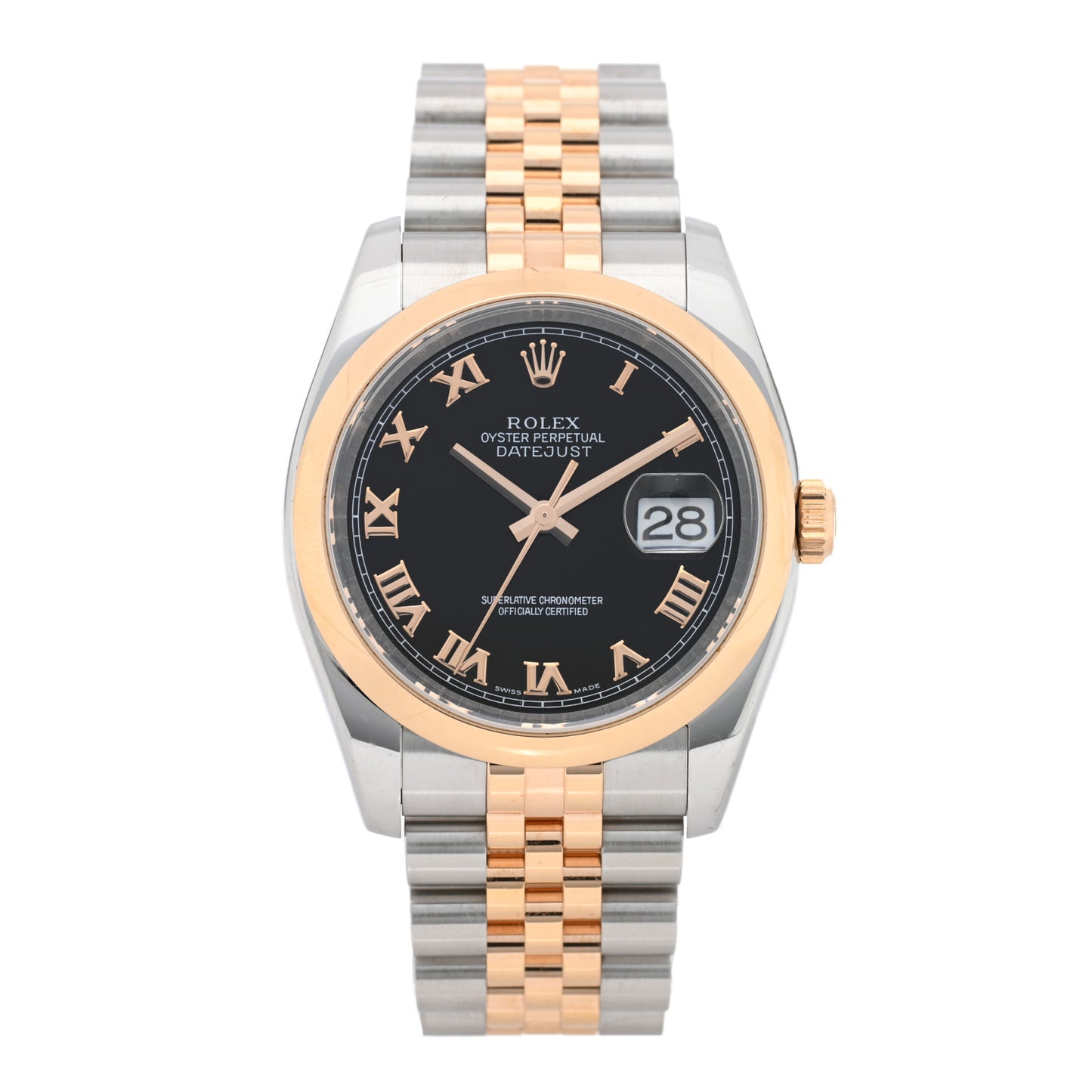 Stainless Steel 18K Everose Gold 36mm Oyster Perpetual Datejust Watch Black Roman 116201