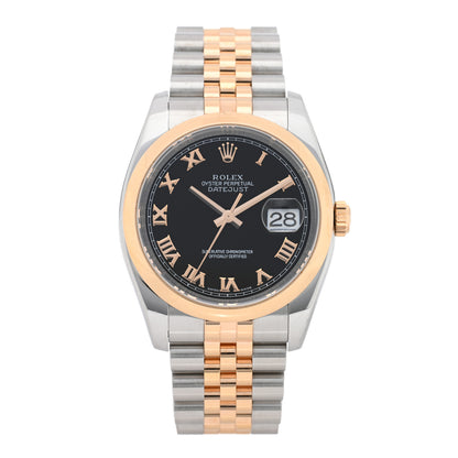 Rolex Stainless Steel 18K Everose Gold 36mm Oyster Perpetual Datejust Watch Black Roman 116201 1 of 4