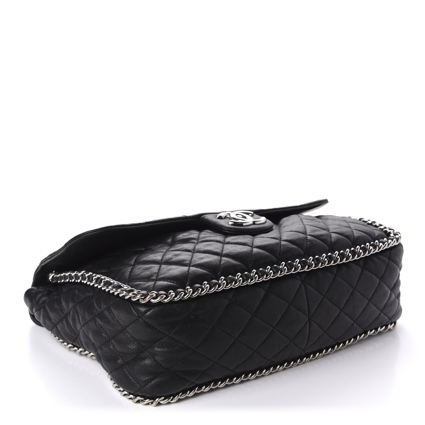 Washed Lambskin Quilted Maxi Chain Around Flap Black