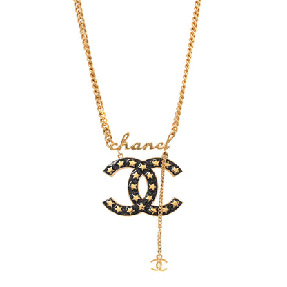 Chanel Metal Resin CC Star Chain Logo Necklace Gold Black 1 of 4