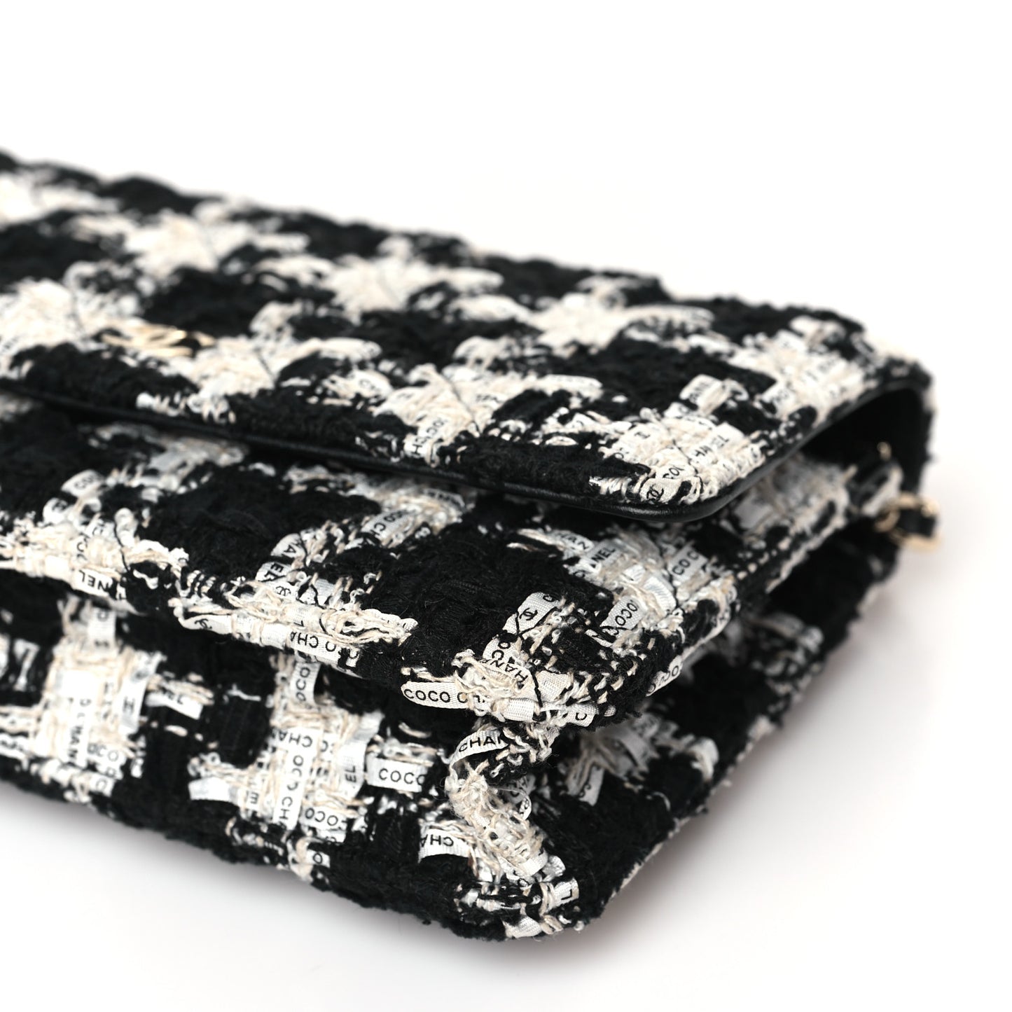 Tweed Quilted Wallet On Chain WOC Black Ecru White